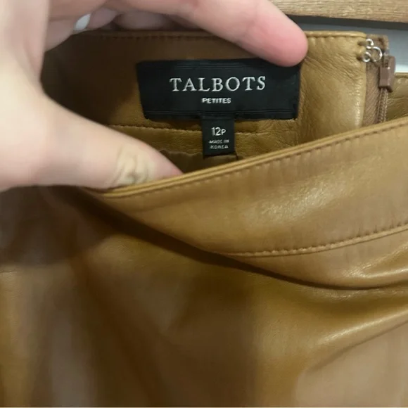 NWT Talbots 100% Lambskin Brown Leather Pencil Skirt W Slit Women’s Size 12P